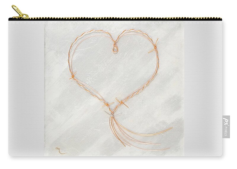 Heart Carry-all Pouch featuring the painting Barbed Heart-Gold Pink by Tamara Nelson