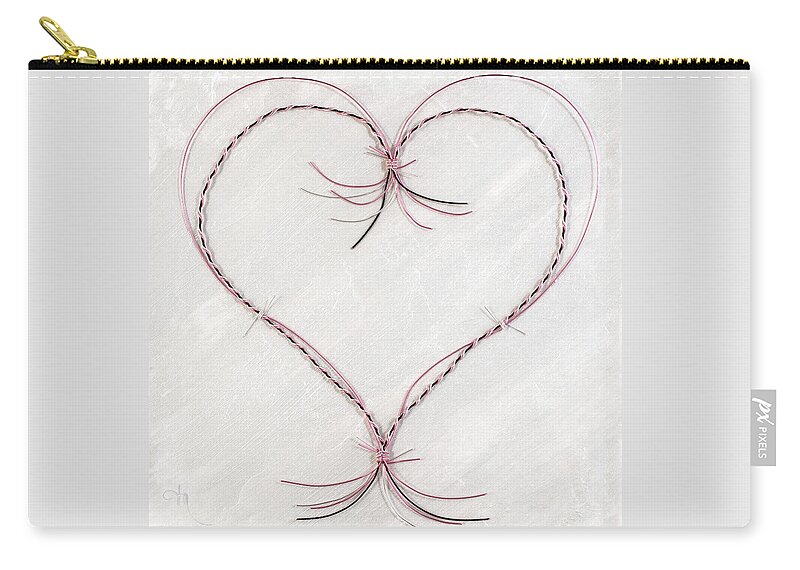 Heart Carry-all Pouch featuring the mixed media Barbed Heart-Pink on White by Tamara Nelson