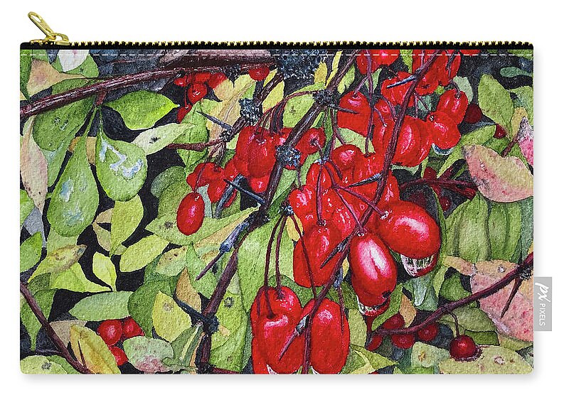 Barberries Zip Pouch featuring the painting Barberries by Bonnie Young