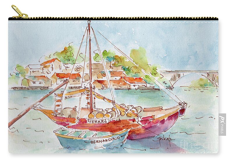 Impressionism Zip Pouch featuring the painting Barco Rabelo On The Douro River by Pat Katz
