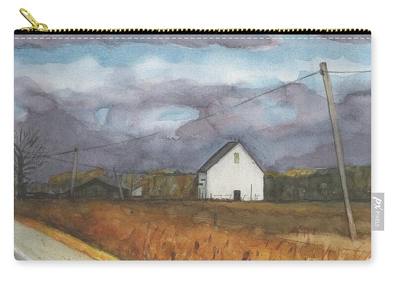 Barn Zip Pouch featuring the painting Barn in Field by Vicki B Littell