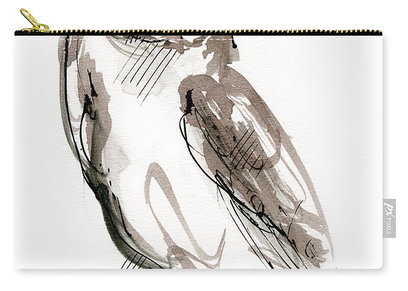 Owl Zip Pouch featuring the drawing Barn owl 2019 12 02 by Ang El