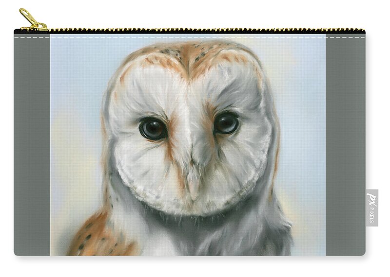 Bird Zip Pouch featuring the painting Barn Owl Perceptive Gaze by MM Anderson