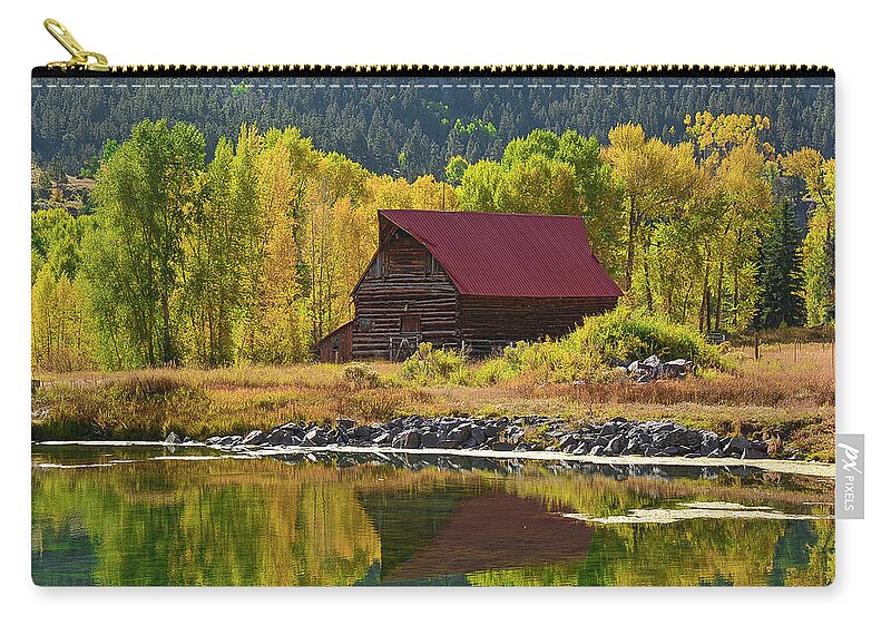Barn Zip Pouch featuring the photograph Barn Refelction by Aaron Spong