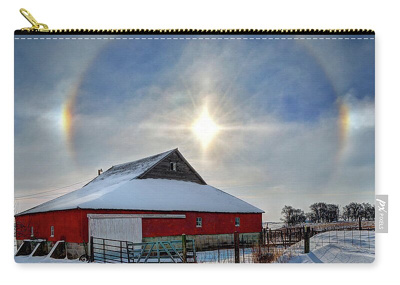 Sun Zip Pouch featuring the photograph Barn with Sun Dogs by Bruce Morrison