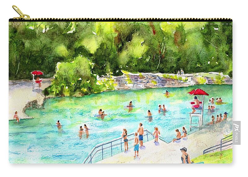 Austin Zip Pouch featuring the painting Barton Springs Pool by Carlin Blahnik CarlinArtWatercolor