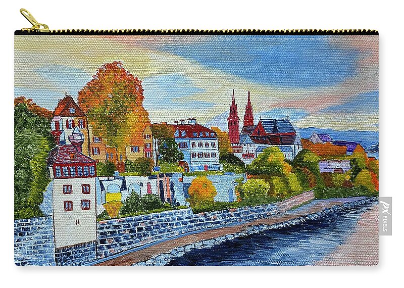 River Zip Pouch featuring the painting Basel Switzerland by William Bowers