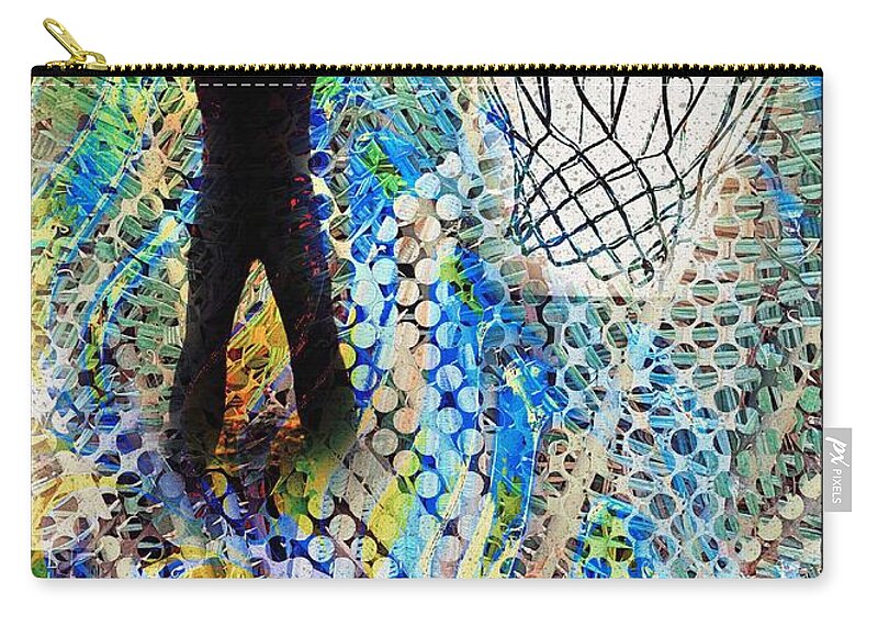 Basketball Silhouette Man Ball White Basket Circles Photograph Iphone Ipad-air Sandiego California Green Blue Black Orange Purple Pink White Grey Abstract Ropes Zip Pouch featuring the digital art Basketball Abstract by Kathleen Boyles