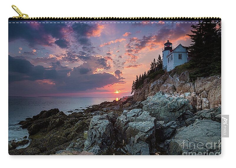 Bass Harbor Lighthouse Zip Pouch featuring the photograph Bass Harbor Lighthouse an sunset. Mount Desert Island, Maine, USA. by Jane Rix