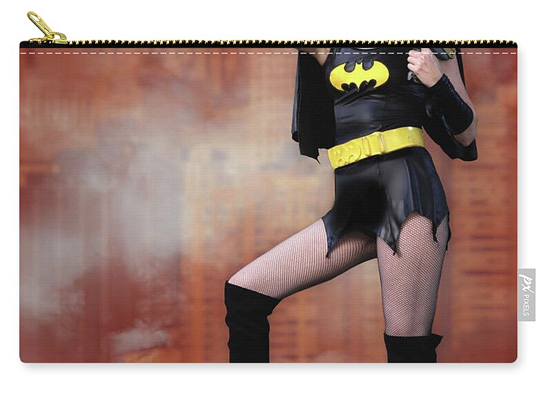 Bat Woman Zip Pouch featuring the photograph Bat Gal City Of Blood by Jon Volden