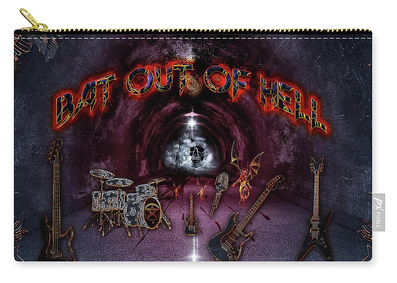 Bat Out Of Hell Zip Pouch featuring the digital art Bat Out Of Hell by Michael Damiani