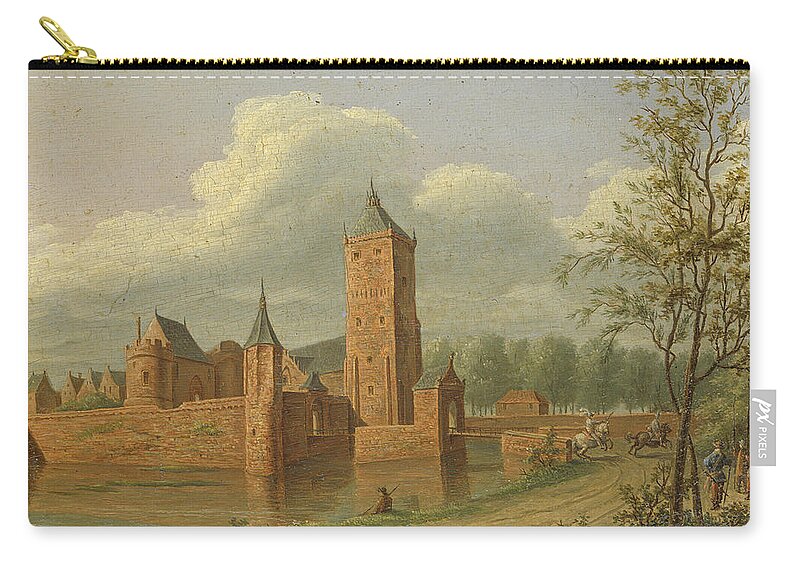 Jan Jacob Teyler Van Hall Zip Pouch featuring the painting Batestein Castle near Vianen by Jan Jacob Teyler van Hall