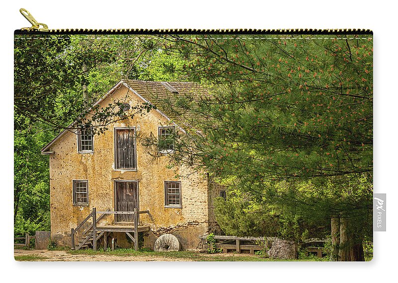 Gristmill Zip Pouch featuring the photograph Batsto Gristmill Framed By Trees by Kristia Adams