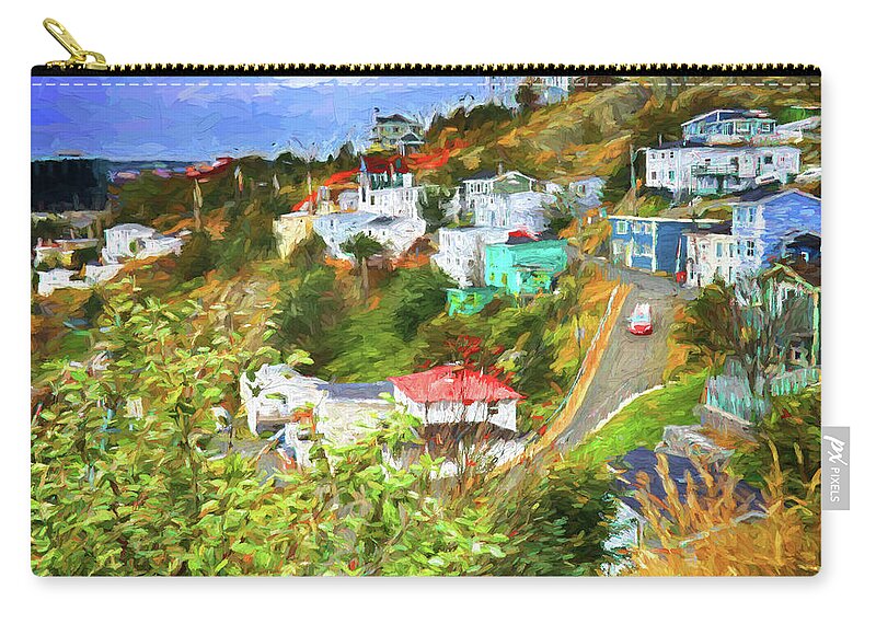 St.johns Zip Pouch featuring the photograph Battery Hill - St.Johns, Newfoundland - Painting by Tatiana Travelways