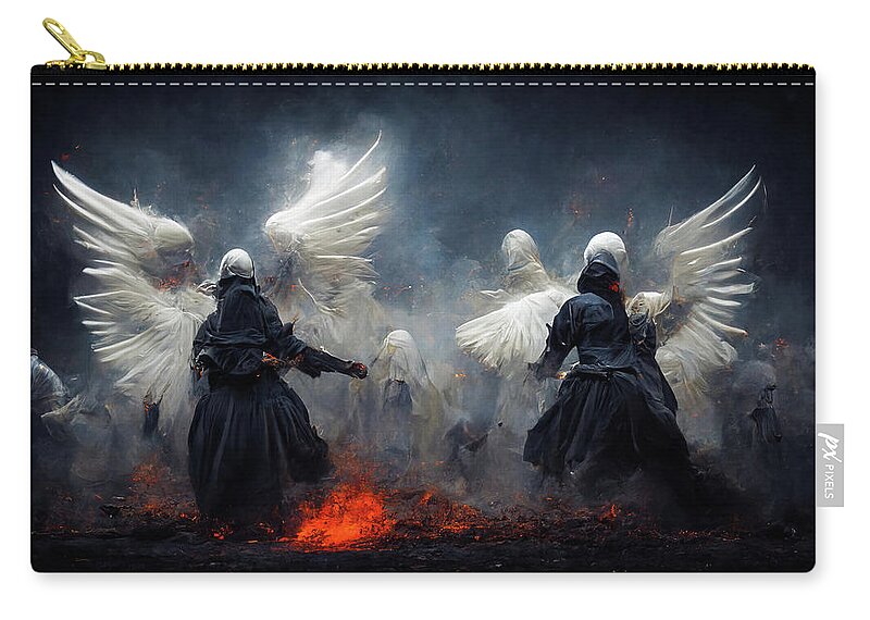 Angels Zip Pouch featuring the digital art Battle Angels fighting in Heaven and Hell 04 by Matthias Hauser