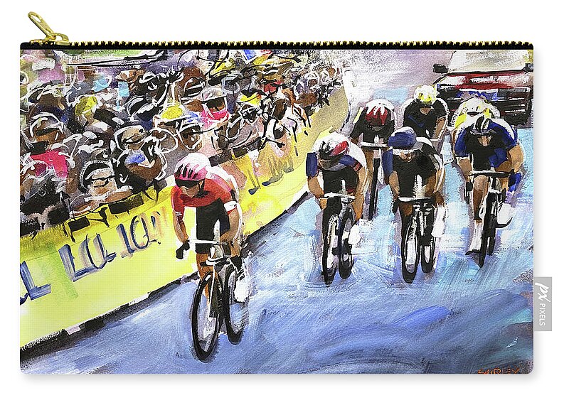 Le Tour De France Zip Pouch featuring the painting Battle for Third Stage 7 TDF2021 by Shirley Peters
