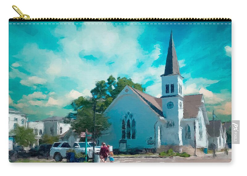 Bay St Louis Church Zip Pouch featuring the painting Bay St Louis Church by Gary Arnold