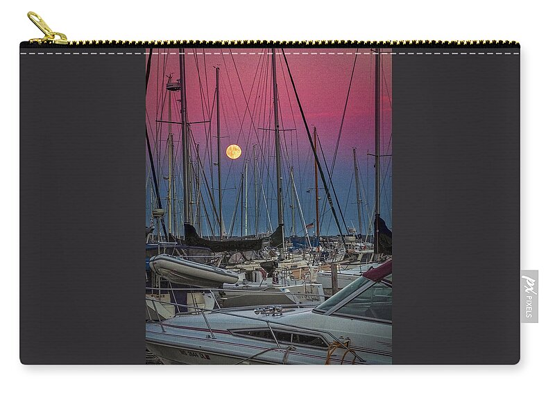 Moon Zip Pouch featuring the photograph Bayfield Marina and the Moon 022 by James C Richardson