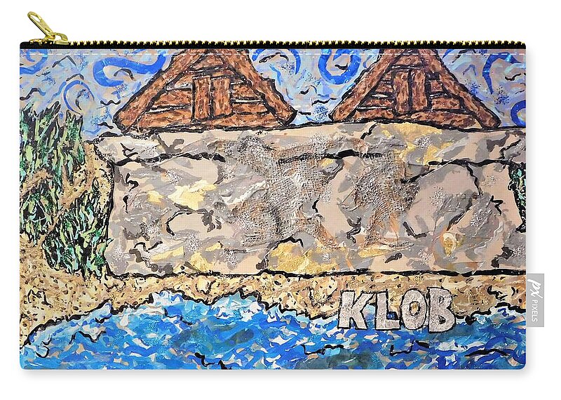 Beach Zip Pouch featuring the mixed media Beach at the Damaged Seawall by Kevin OBrien