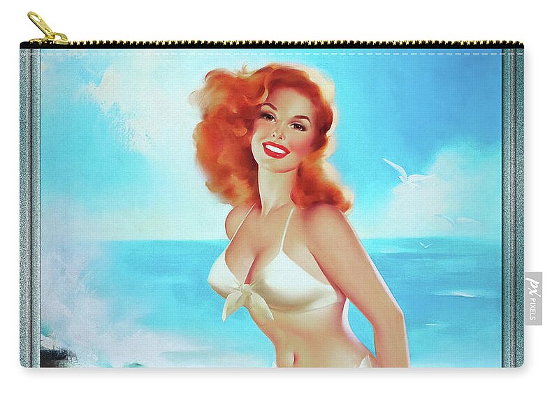 Beach Beauty Carry-all Pouch featuring the painting Beach Beauty by Edward Runci Pin-Up Girl Vintage Artwork by Rolando Burbon