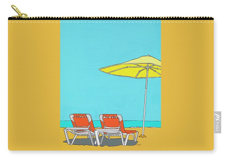 Orange Beach Chairs Water Longisland Montauk Florida Capecod Zip Pouch featuring the painting Beach Chairs by Mike Stanko