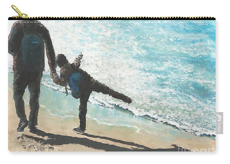 Beach Zip Pouch featuring the painting Beach Hike by Merana Cadorette