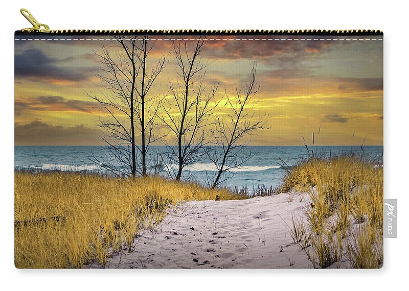 Art Zip Pouch featuring the photograph Beach on Lake Michigan at Sunset by Holland Michigan with Dune G by Randall Nyhof