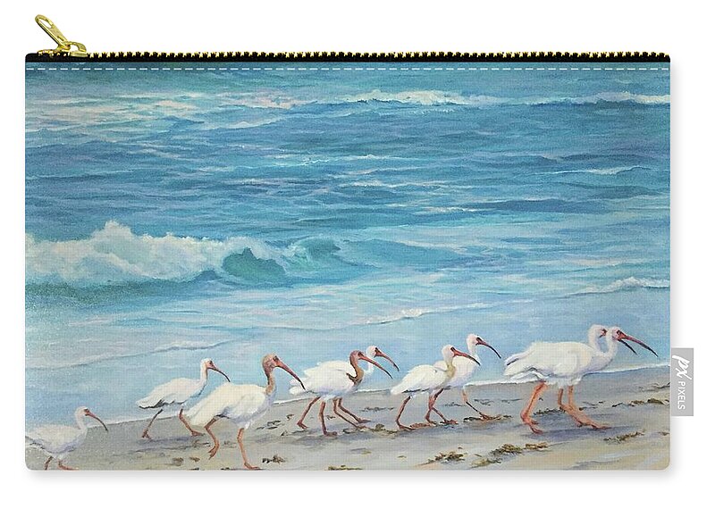 Ibis Zip Pouch featuring the painting Beach Patrol by Judy Rixom