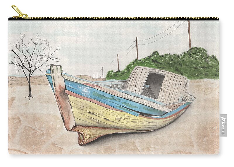 Watercolor Zip Pouch featuring the painting Beached by Bob Labno