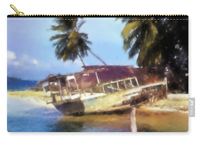 Beached Boat Zip Pouch featuring the photograph Beached Ship Wreck by Cathy Anderson