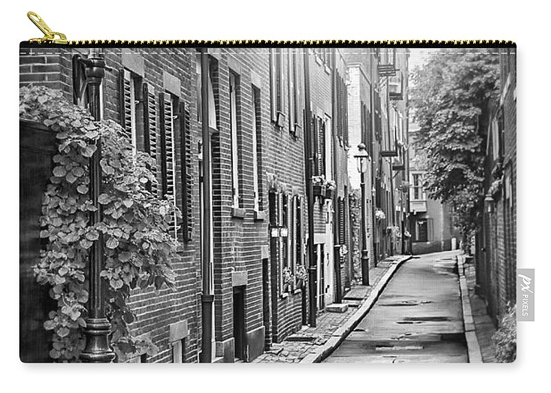 Beacon Hill Zip Pouch featuring the photograph Beacon Hill Area of Boston Black and White by Carol Japp