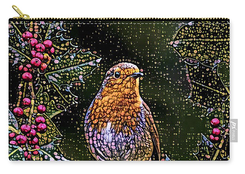 Bird Carry-all Pouch featuring the digital art Beaded Bird by Juliette Becker