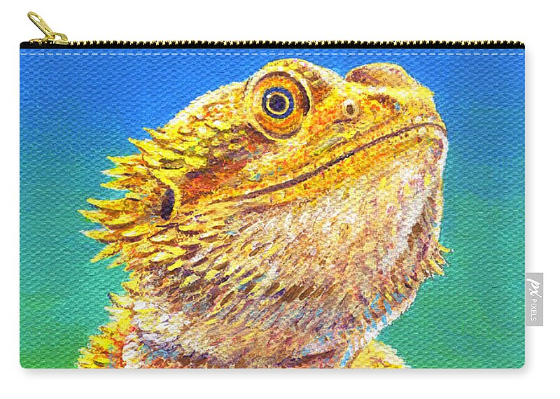 Bearded Dragon Zip Pouch featuring the painting Bearded Dragon Portrait by Rebecca Wang