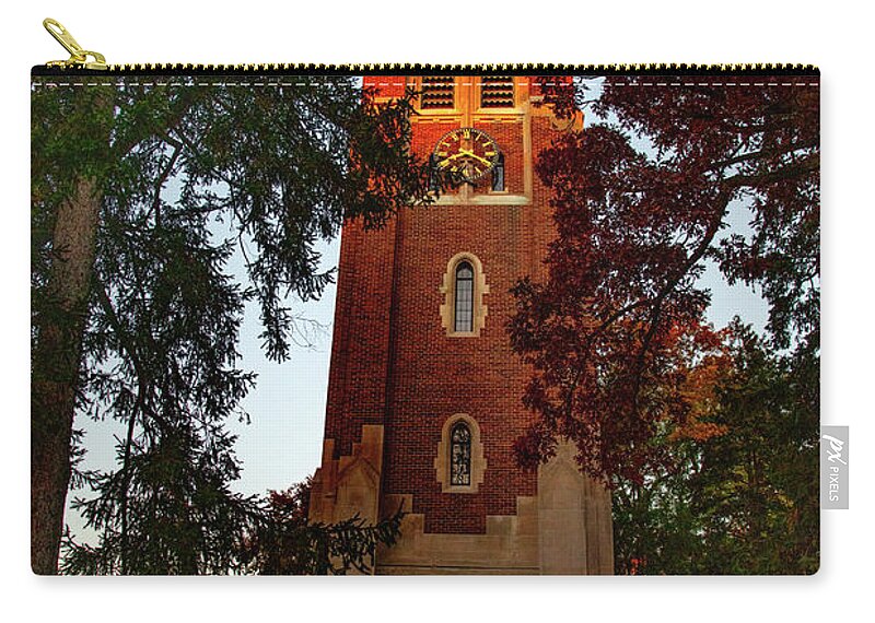 Michigan State University Carry-all Pouch featuring the photograph Beaumont Tower on the Michigan State University campus at sunrise by Eldon McGraw