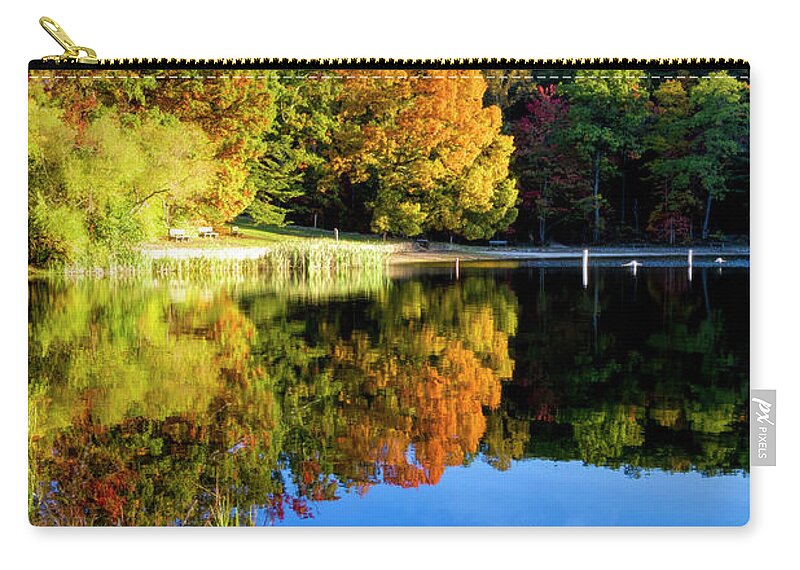 Benton Zip Pouch featuring the photograph Beautiful Autumn Lake Reflections Smoky Mountains by Debra and Dave Vanderlaan