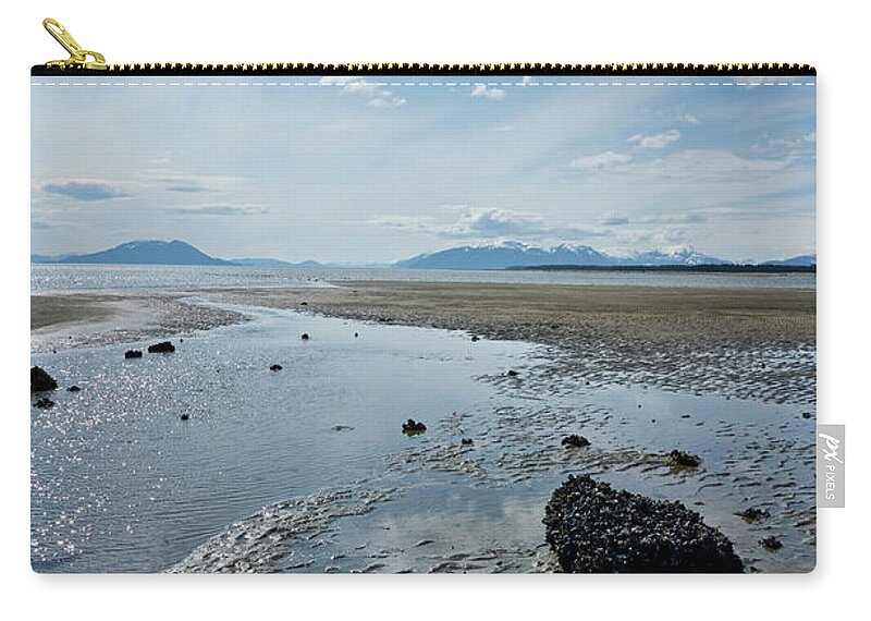 Alaska Zip Pouch featuring the photograph Beautiful beach with clouds by Michele Cornelius