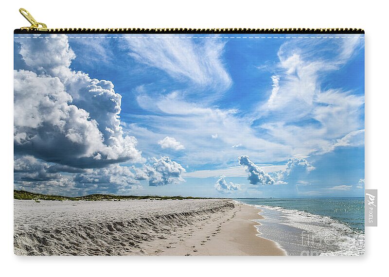 Footprints Zip Pouch featuring the photograph Beautiful Beach with Footprints in the Sand by Beachtown Views