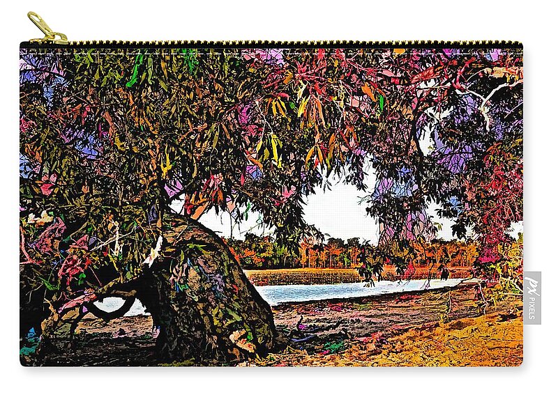 Beautiful Zip Pouch featuring the mixed media Beautiful Old Gum Takes A Rest By The Billabong by Joan Stratton