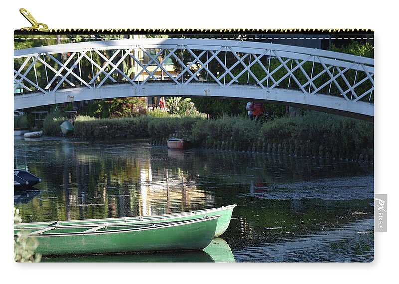 Venice Zip Pouch featuring the photograph Beautiful reflections in a river under a bridge by Mark Stout