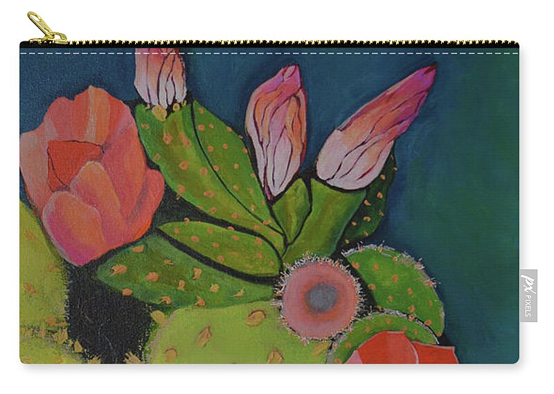 Prickly Pear Carry-all Pouch featuring the painting Beauty and Armor by Robin Valenzuela