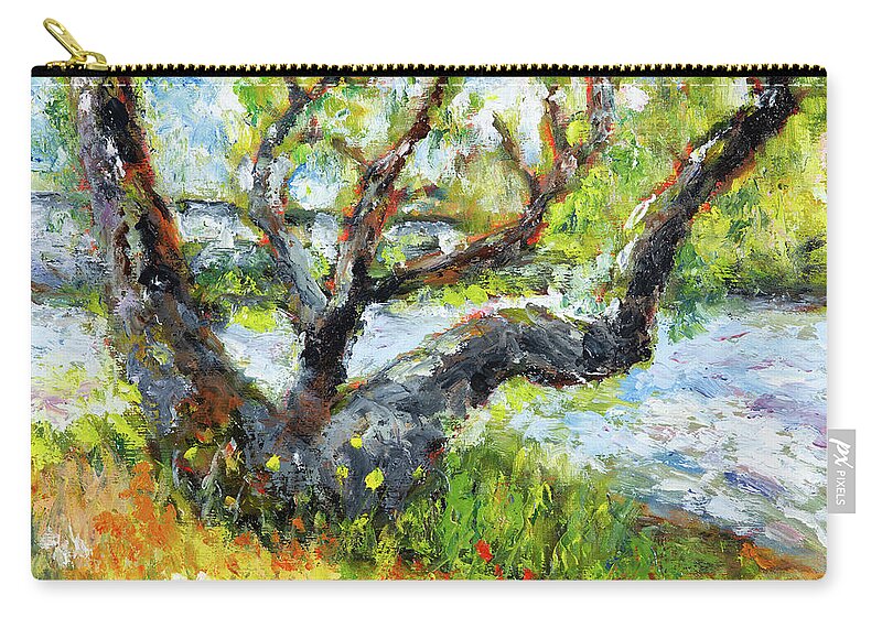 Ona Beach Zip Pouch featuring the painting Beaver Creek at Ona Beach by Mike Bergen