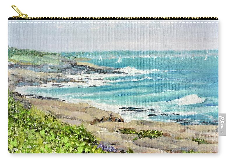 Beavertail Light Coast Zip Pouch featuring the painting Beavertail Light Coast Jamestown RI by Patty Kay Hall