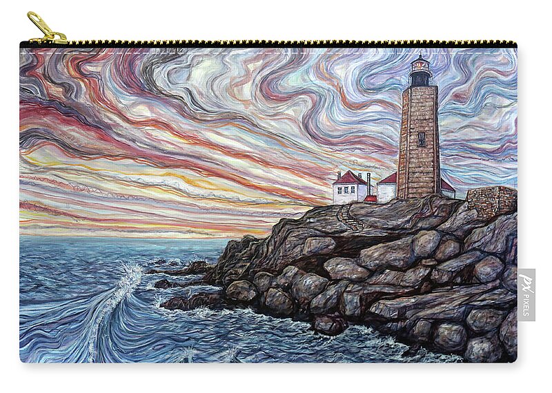 Beavertail Lighthouse Zip Pouch featuring the painting Beavertail Light Jamestown by Matthew D J G Stuart