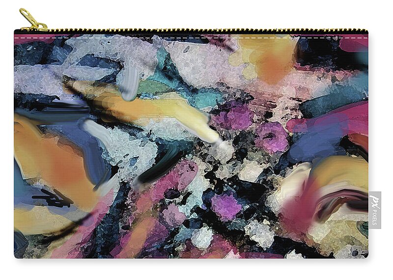 Colorful Abstract Zip Pouch featuring the mixed media Bed of Leaves by Jean Batzell Fitzgerald
