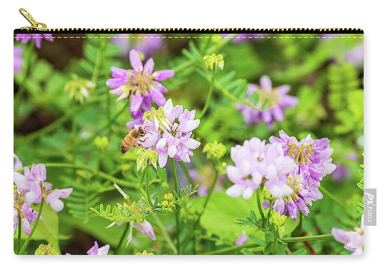 Flower Zip Pouch featuring the photograph Bee in the Garden by Amelia Pearn