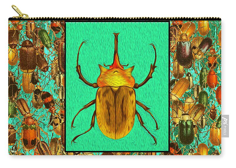 Beetle Zip Pouch featuring the digital art Beetle portrait by Lorena Cassady