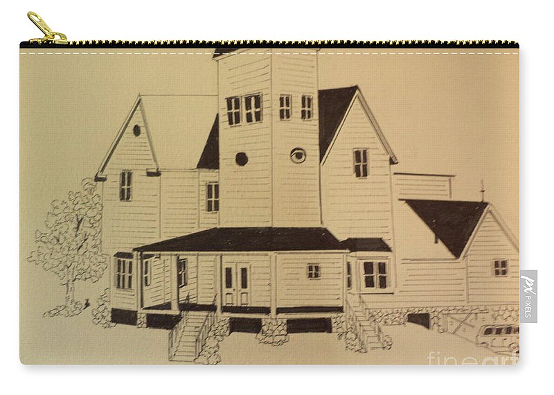  Zip Pouch featuring the drawing Beetlejuice House Ink Drawing by Donald Northup