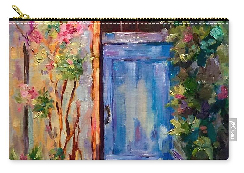 Blue Door Zip Pouch featuring the painting Behind Closed Doors by Patsy Walton