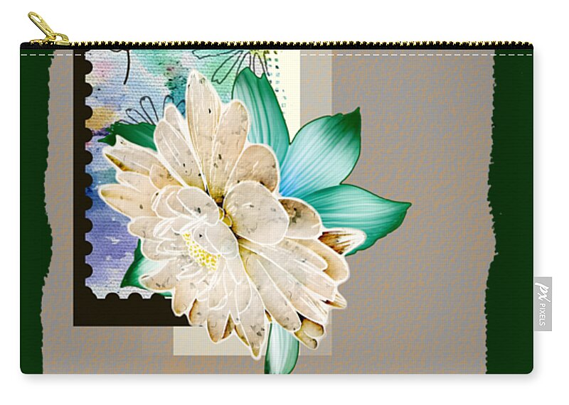 Beige Zip Pouch featuring the digital art Beige Floral Collage Scrapebook by Delynn Addams