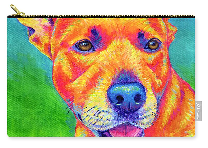 Dog Zip Pouch featuring the painting Fluorescent Orange Dog by Rebecca Wang
